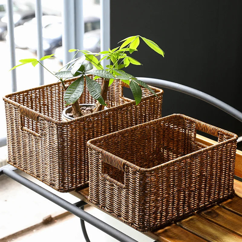 Woven Rattan Storage Basket with Handles
