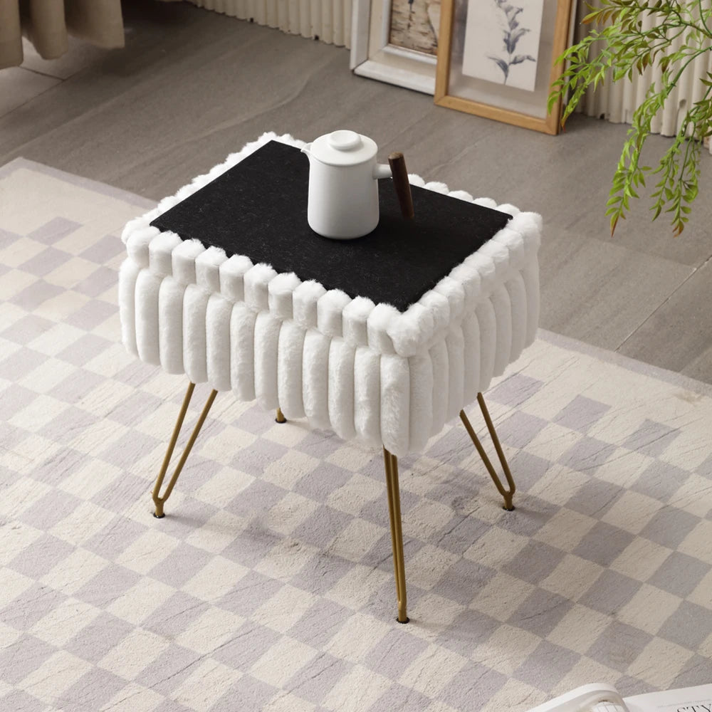 Faux Fur Vanity Stool with Hidden Storage
