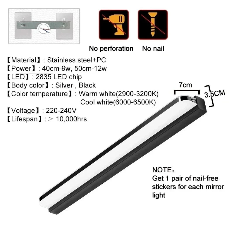 Frameless Waterproof Mirror Light