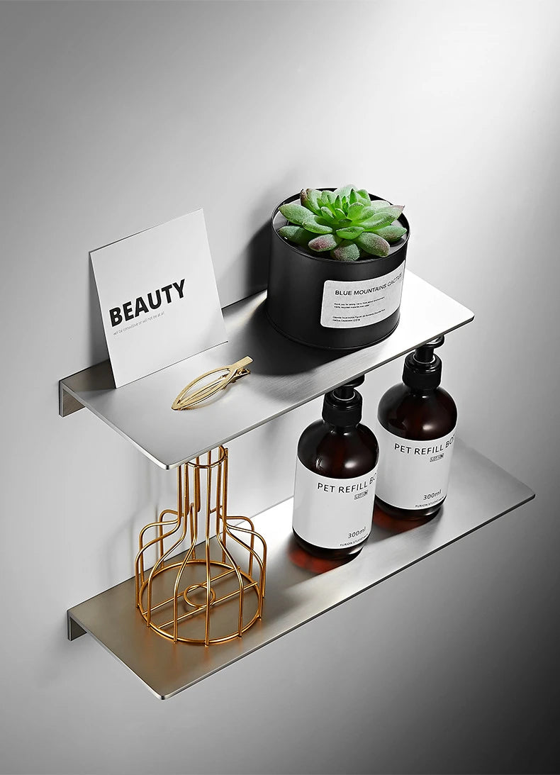 Black/ Chrome Bathroom Shelf Thicken Stainless Steel Corner Shelves Towel Rack Shampoo Holder Kitchen Storage Rack 20/30/40/50cm