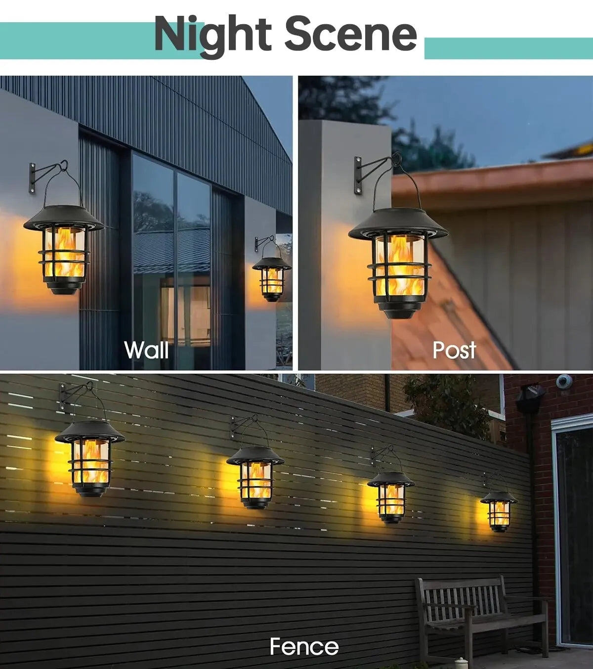 1pcs Solar Hanging Lantern Outdoor Flickering Flames Waterproof Heavy
