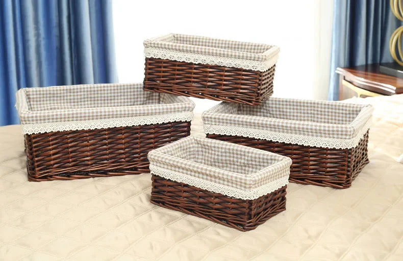 Woven Rattan Storage Basket with Handles
