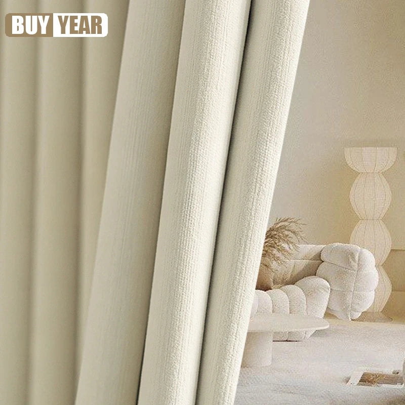 Custom Size French Chenille Cream White Velvet Curtain Modern Simple
