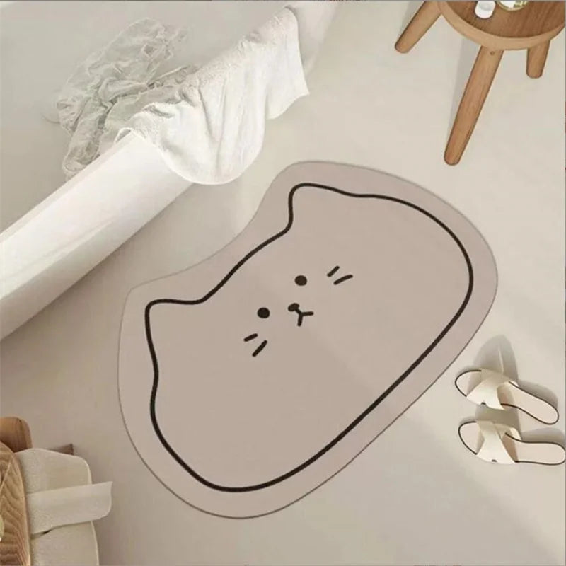 Cartoon Cat Head Thick Soft Bathroom Mat Multi-Color Diatomaceous Earth