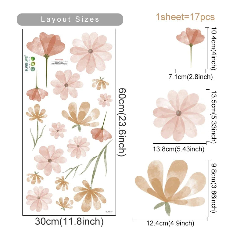 Boho Watercolor Flower Wall Decals