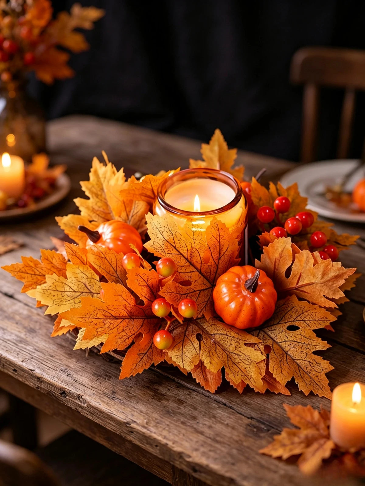 Maple Pumpkin Berry Candle Wreath