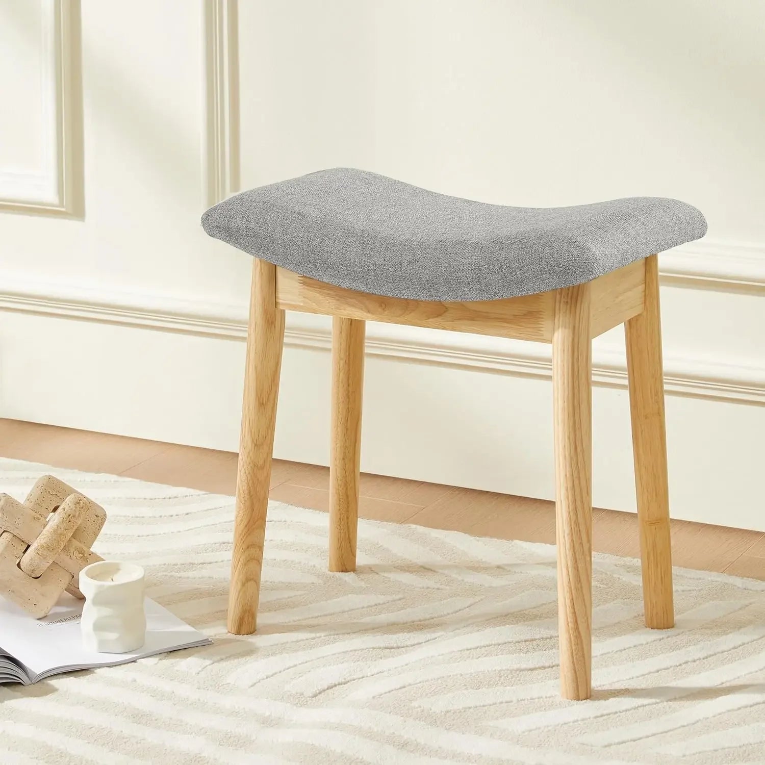 Saddle Cushion Vanity Stool with Wood Legs