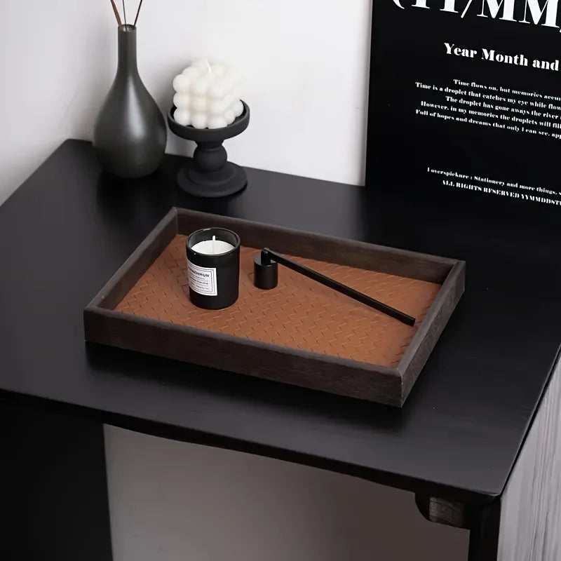 Woven Faux Leather Storage Tray