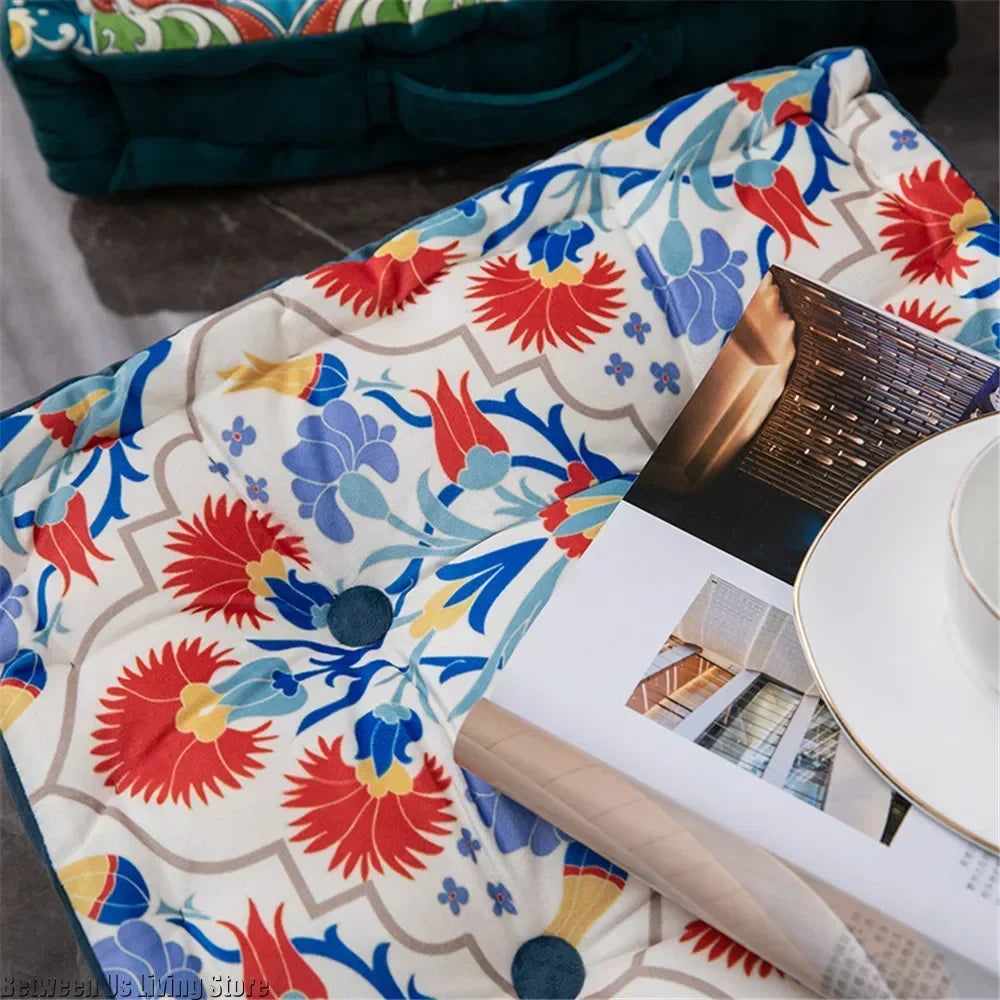 Bohemian Cushion Mandala Floor Seat Cushion Square Seat Velvet Yoga Pillow Japanese Tatami Mat for Reading Nook Party Decoration