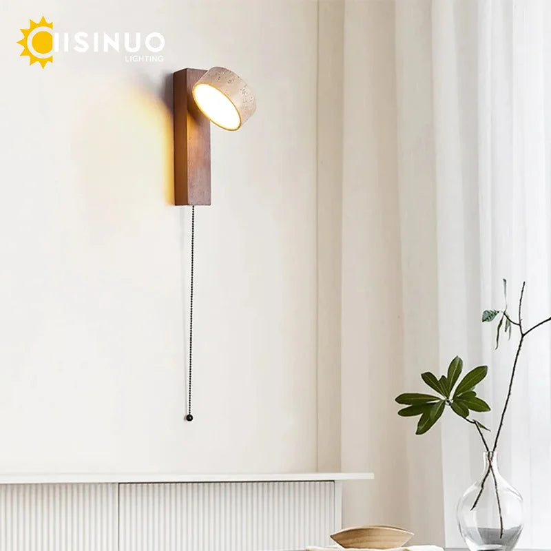 Travertine Stone Pull Chain Wall Lamp