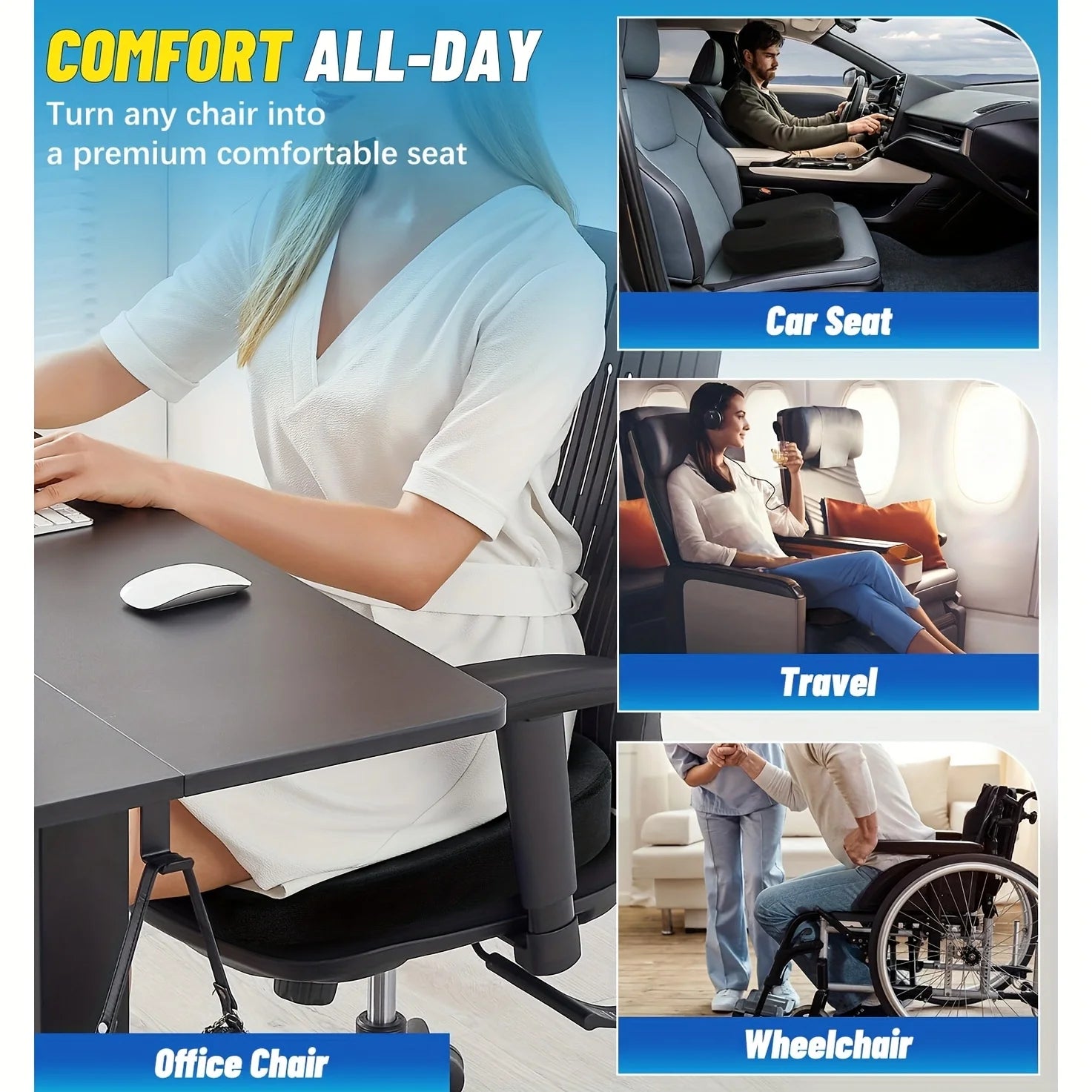 Thick Cooling Cushion,Gel-Enhanced Office Chair Cushion, Car Driving