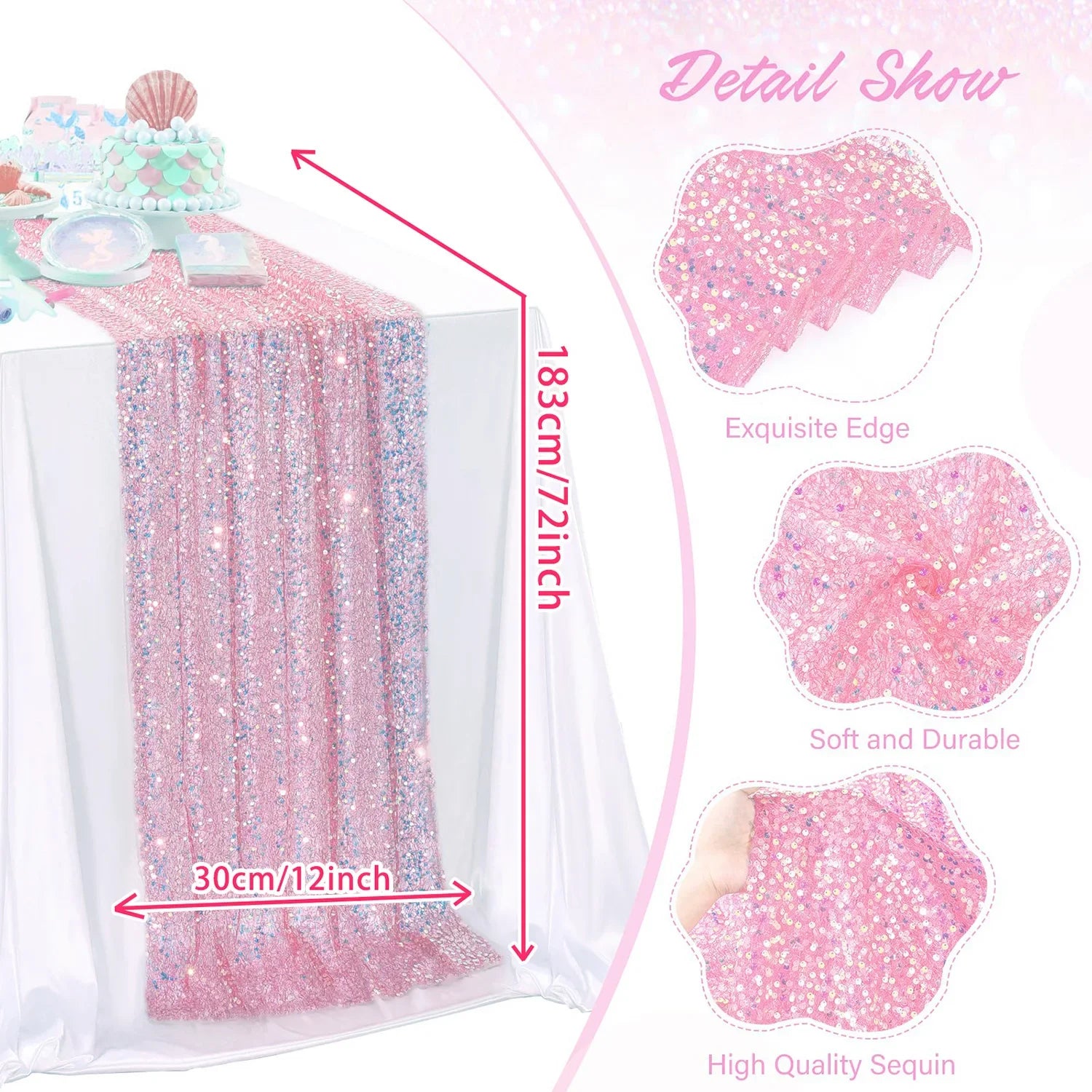 Glitter Iridescent Sequin Table Runner,Soft Wedding Dining Table Decoration