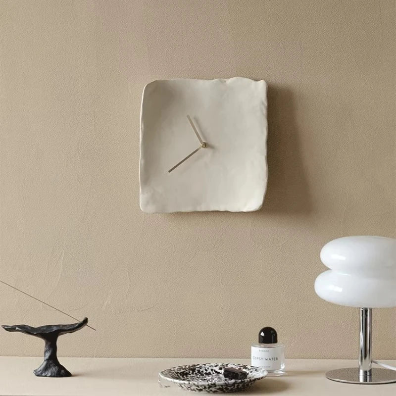 Sculpted Resin Wall Clock, Silent Matte Clay Look Clock