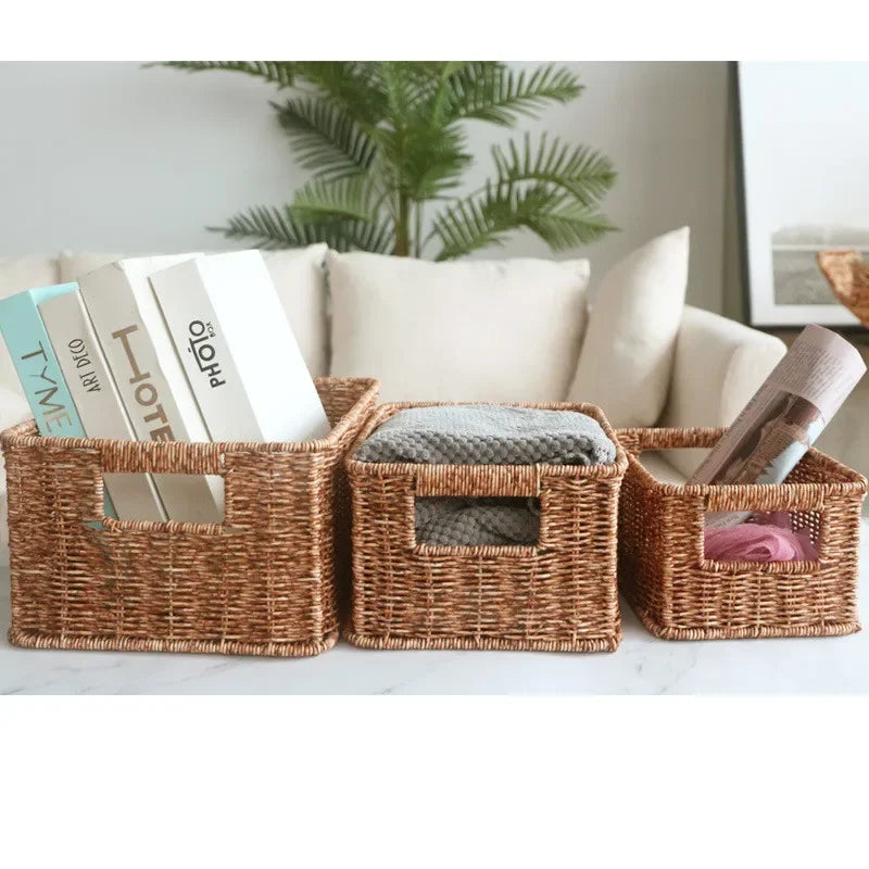 Woven Rattan Storage Basket with Handles