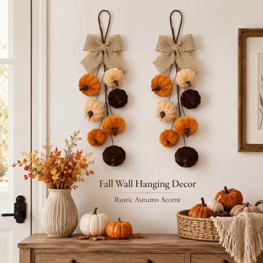 Velvet Pumpkin Hanging Ornament with Burlap Bow