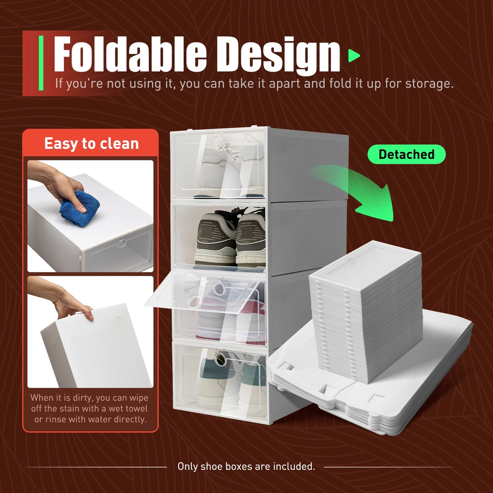 20PCS/24PCS Foldable Flip Shoe Boxes Set Shoe Rack Stackable Storage Container Plastic Clear Shoe Case Home Organizer 33*23*14cm