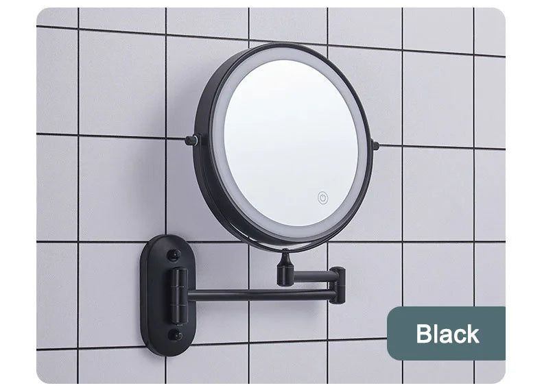 Golden Wall Mounted Folding Vanity Mirror, Double Sided with Fill Light