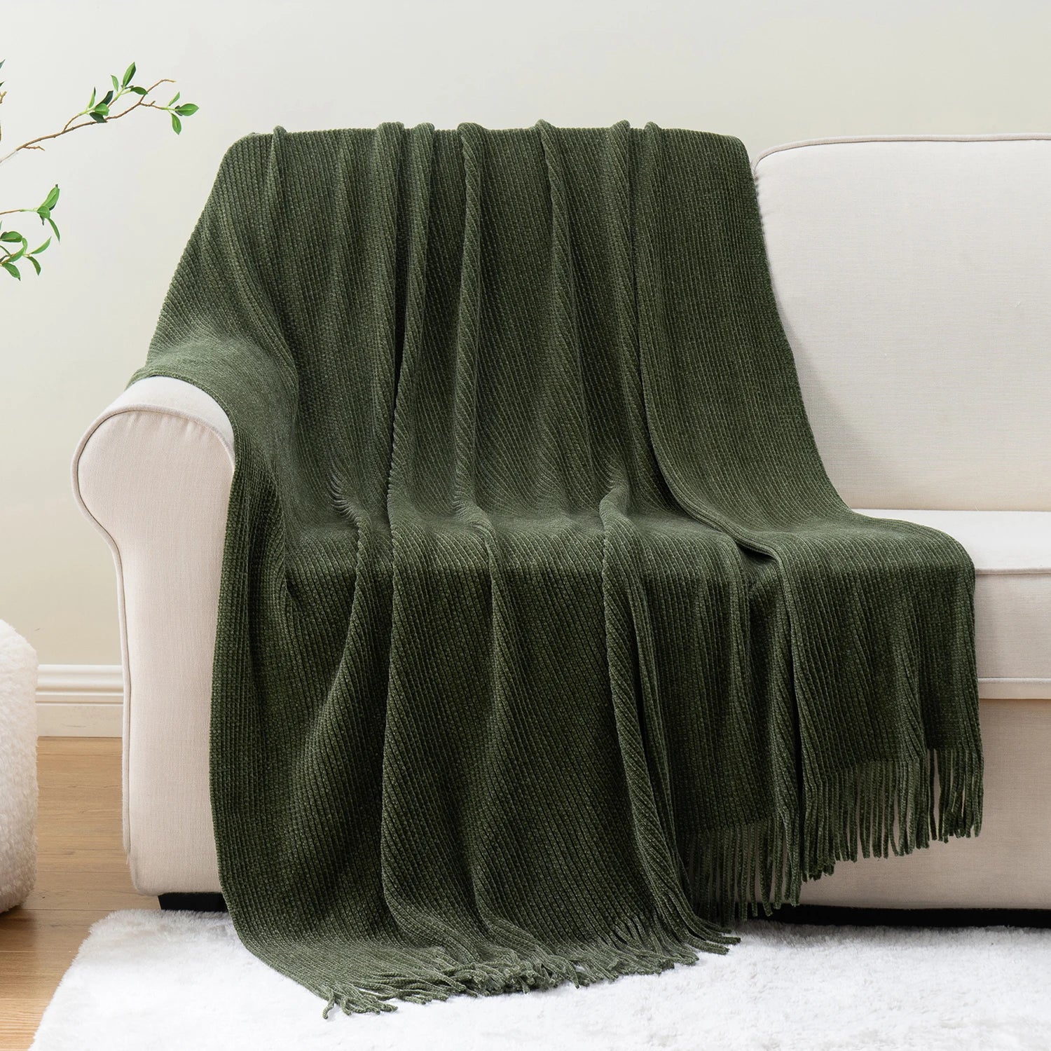 Chenille Knit Plaid Throw Blanket