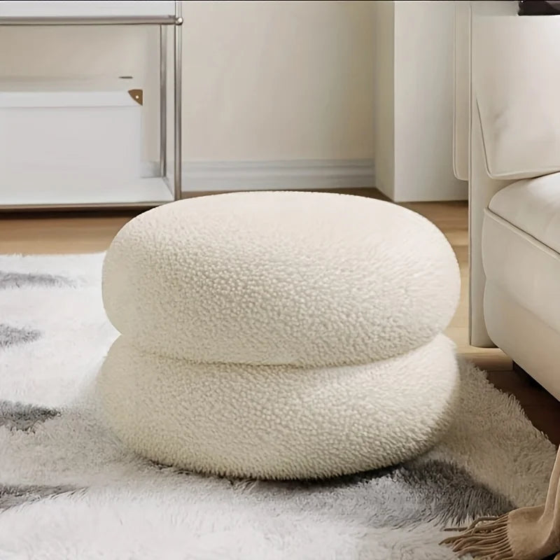 Lamb Wool Round Footstool