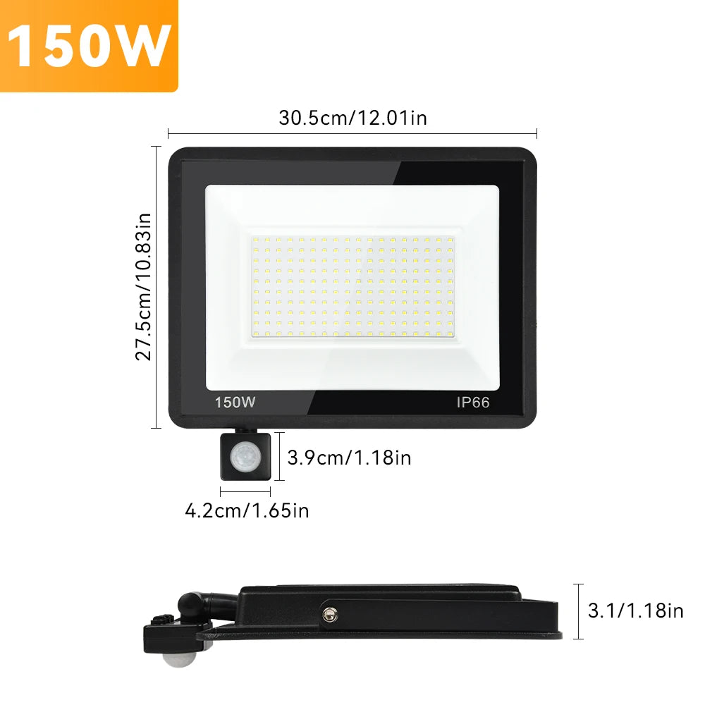 LED PIR Motion Sensor Floodlight Outdoor Wall Light White Light 100W
