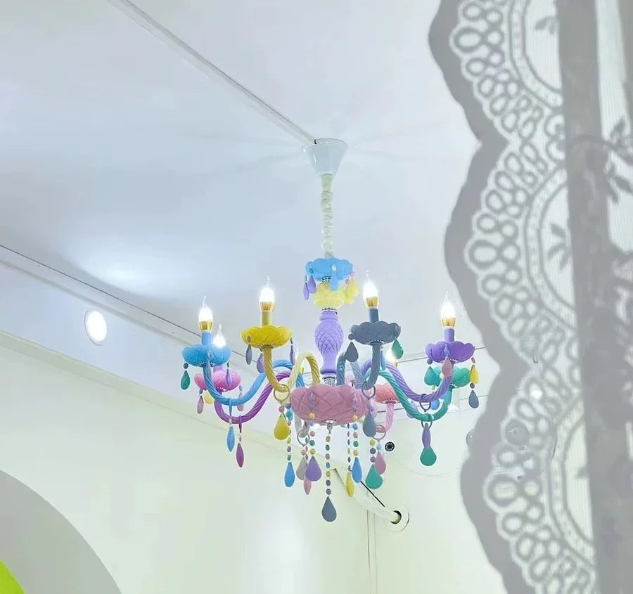 Nordic Macaron European Style Candles Crystal Chandelier for Girls and