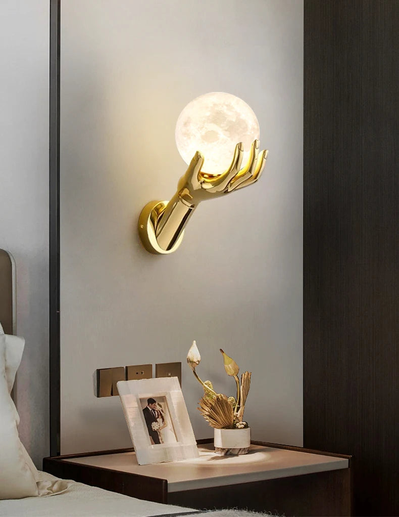 Brass Hand Moon Wall Sconce