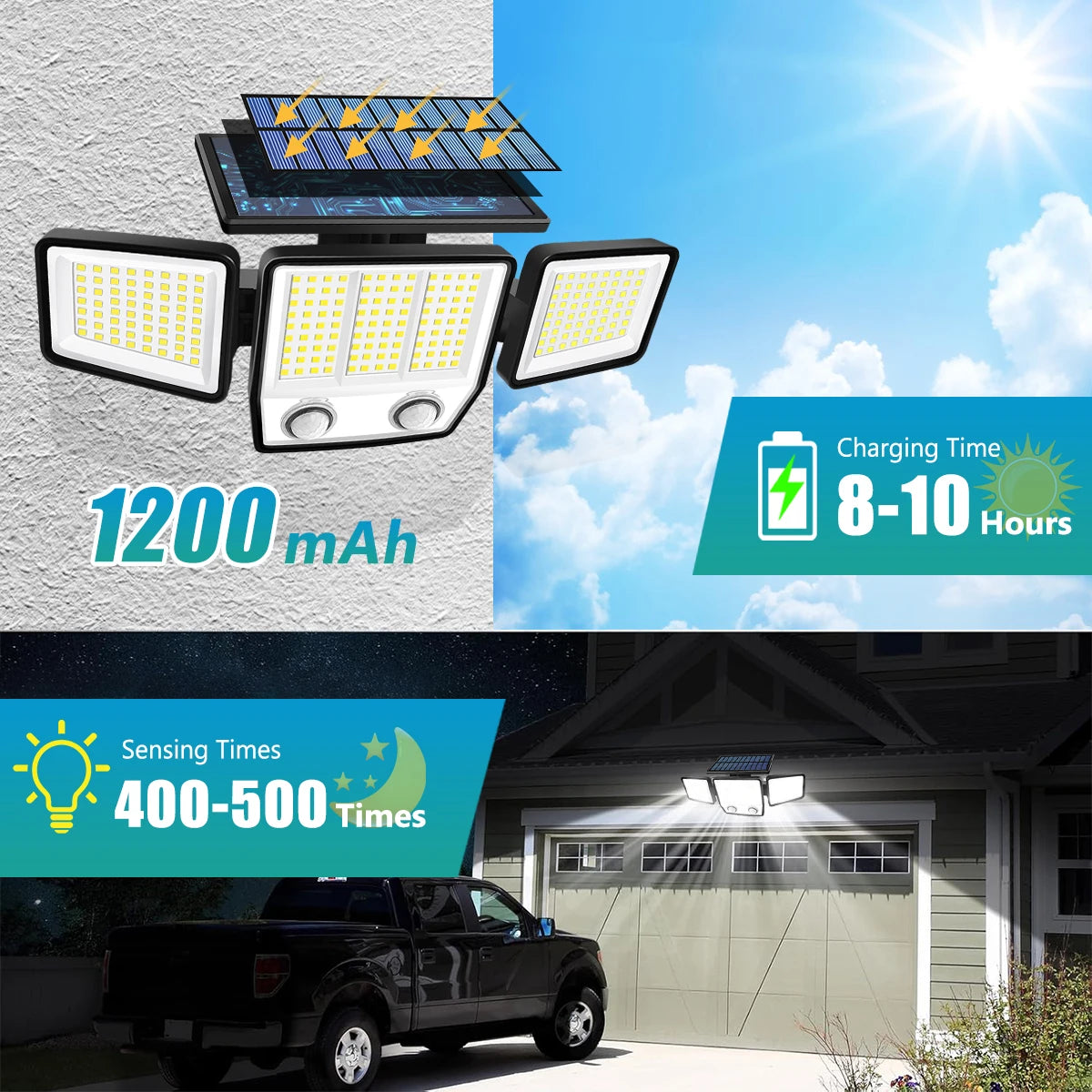 3-Head Adjustable Solar Motion Light