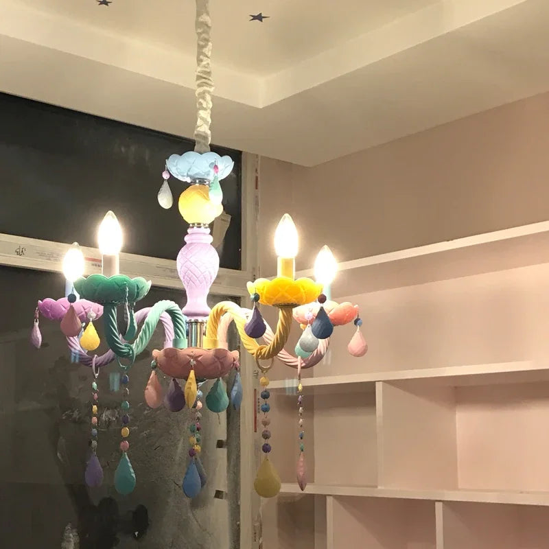 European Children Rainbow Chandelier Designer Macarone Lights Led