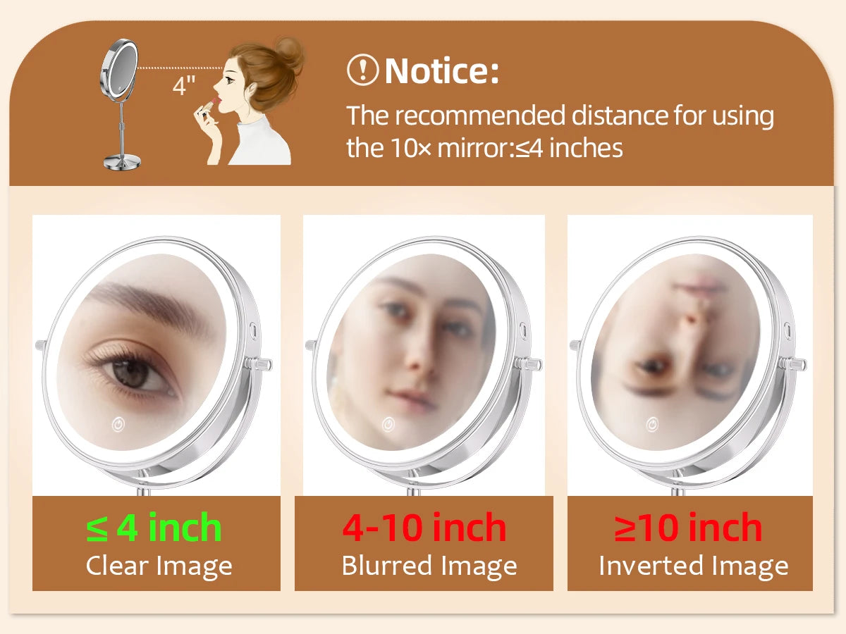 8 Inch 10X Magnifying Makeup Mirror with 3 Color Light