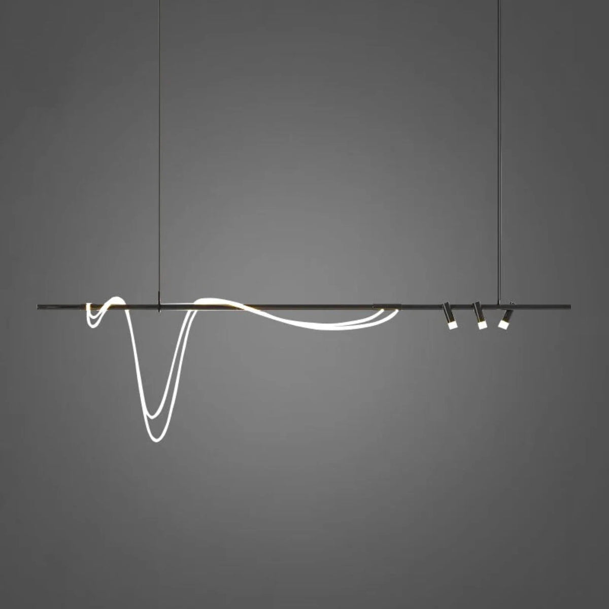 Dimmable Polished Steel Linear LED Pendant, Black Detail