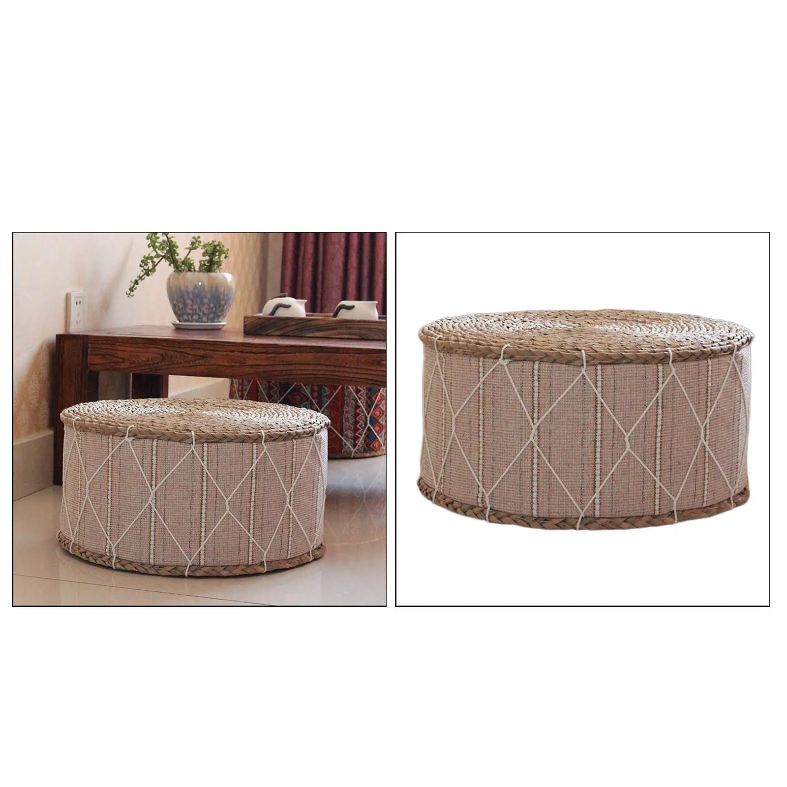Straw Futon Pouf Floor Cushion Woven Straw Pouf  Tatami Cushion Zafu Floor Cushion Mat Yoga Meditation Seat Durable Furniture