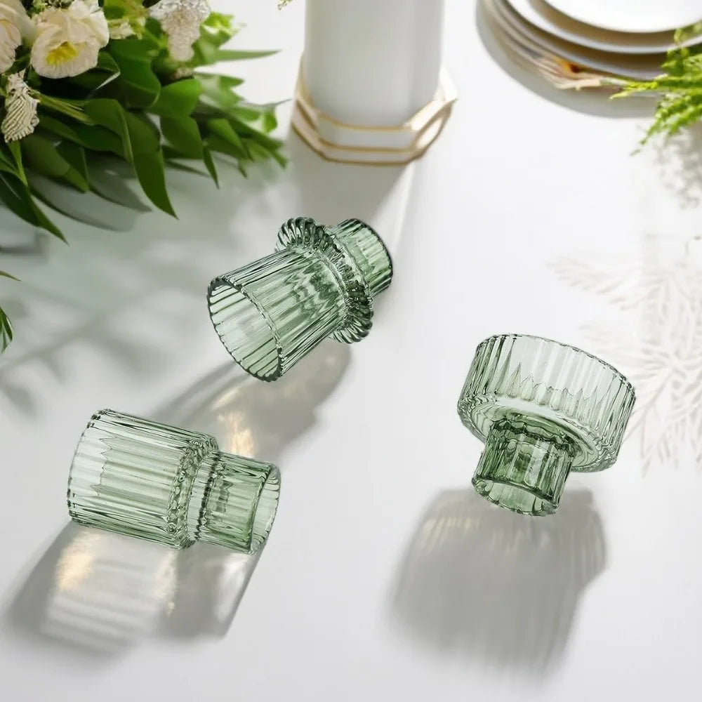 Ribbed Glass Taper Candle Holders