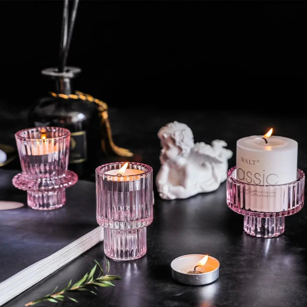 Ribbed Glass Taper Candle Holders