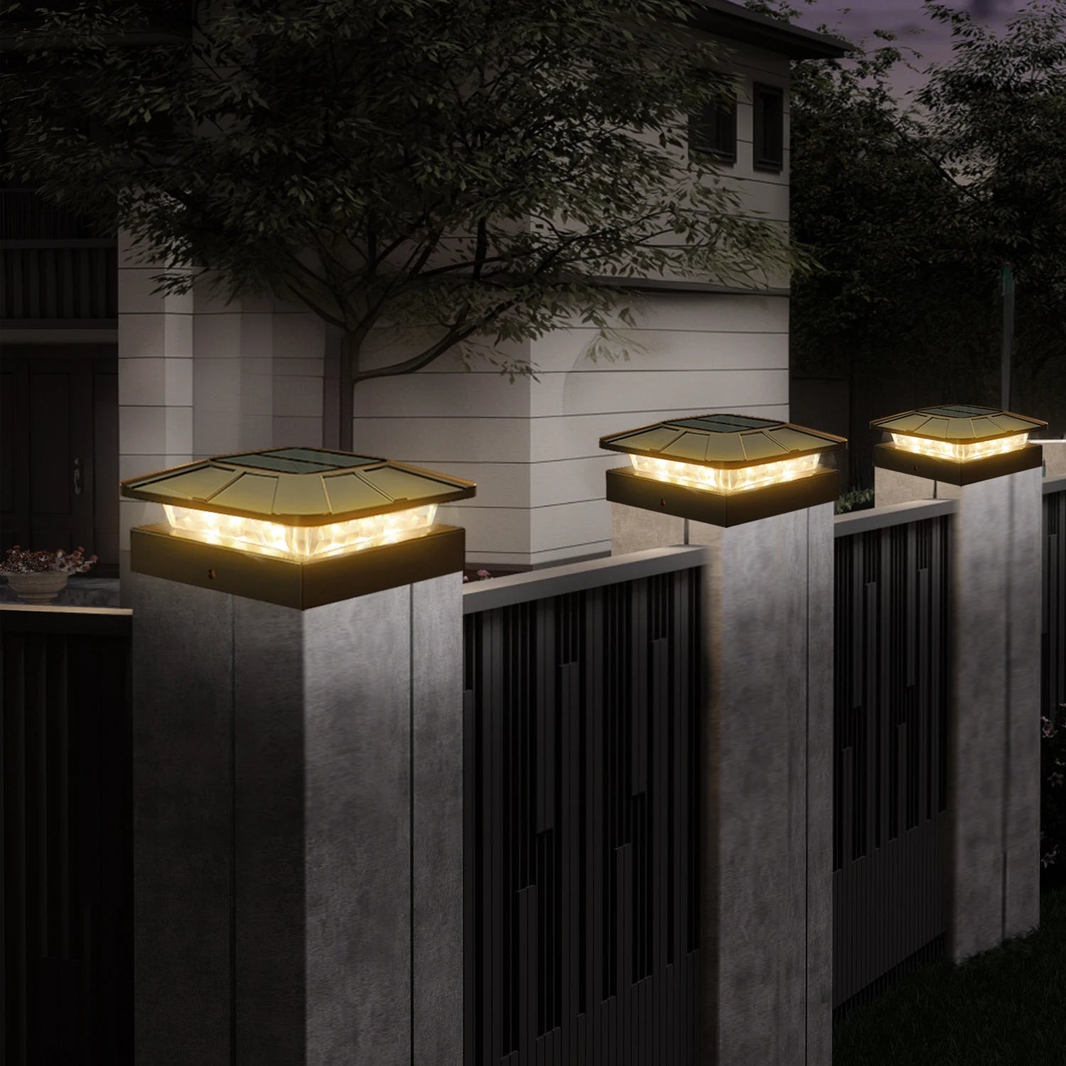 4x4in Solar Post Cap Lights Outdoor with 3 Modes Waterproof Fence Light