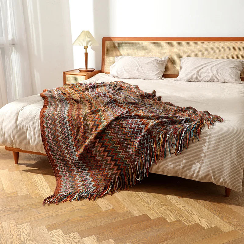 Boho Striped Knit Throw Blanket