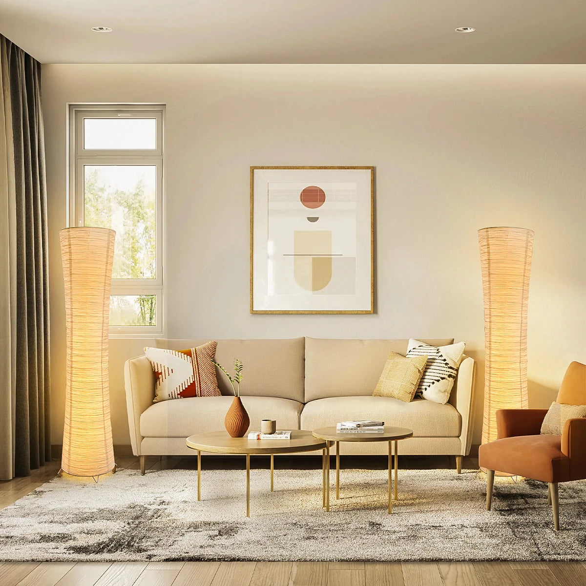 Tricolor Paper Cylinder Floor Lamp