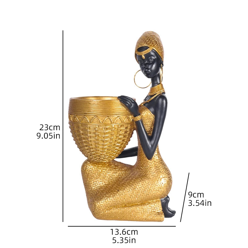 African Woman Resin Bowl Sculpture