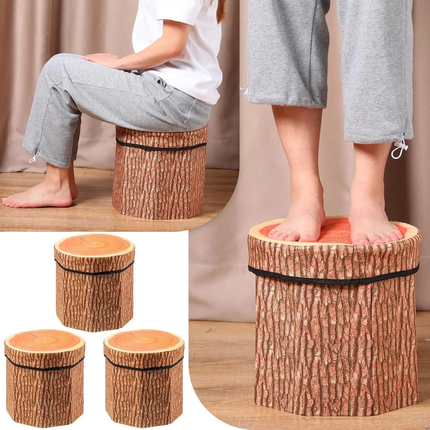 Tree Stump Folding Storage Ottoman