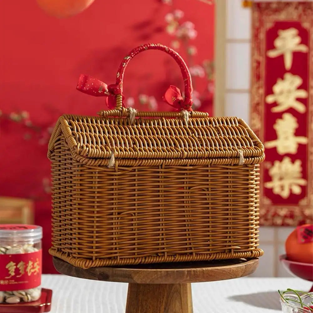 House Shaped Lidded Wicker Basket
