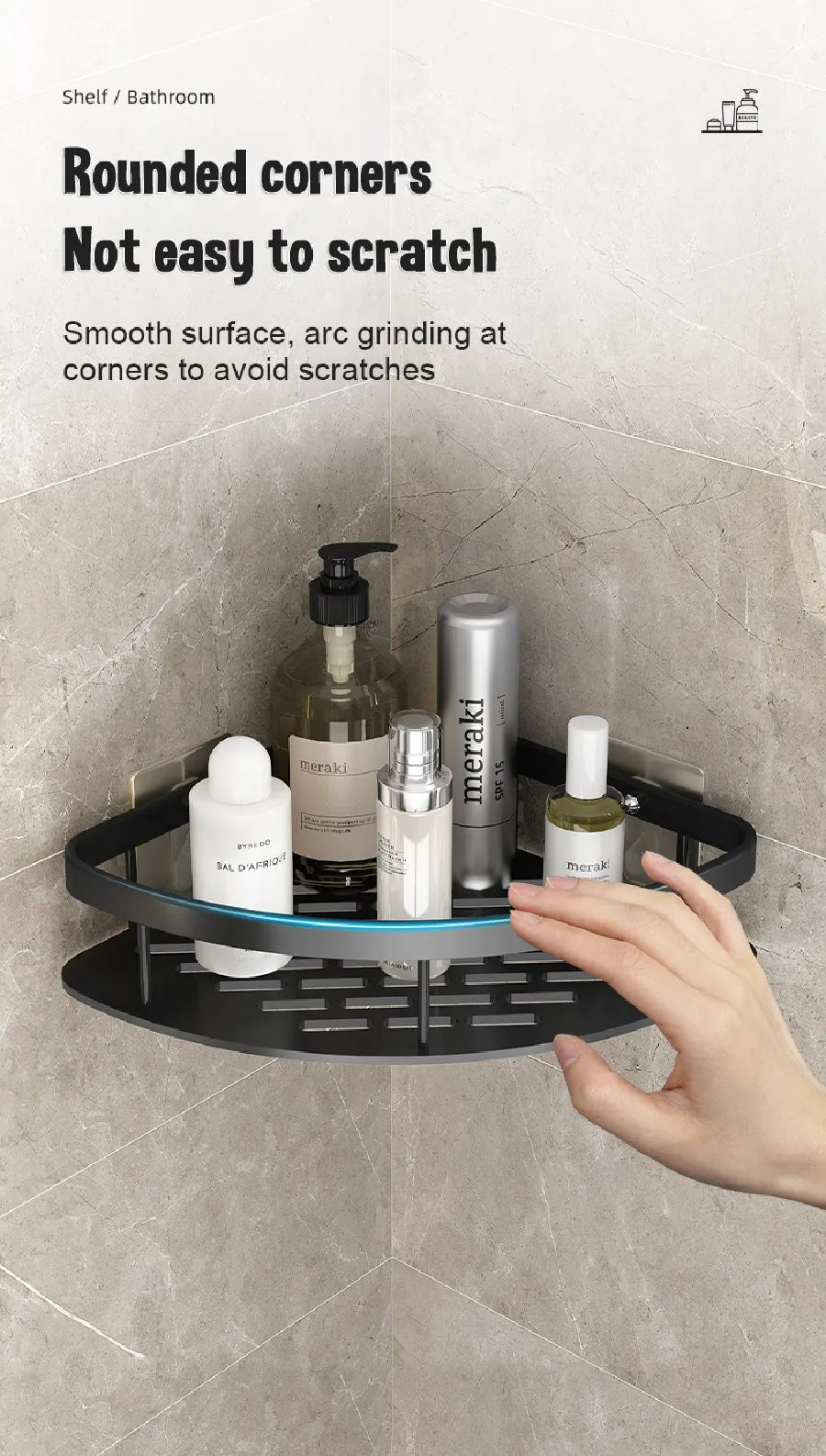 No-Drill Aluminum Corner Shower Shelf, Set of 3