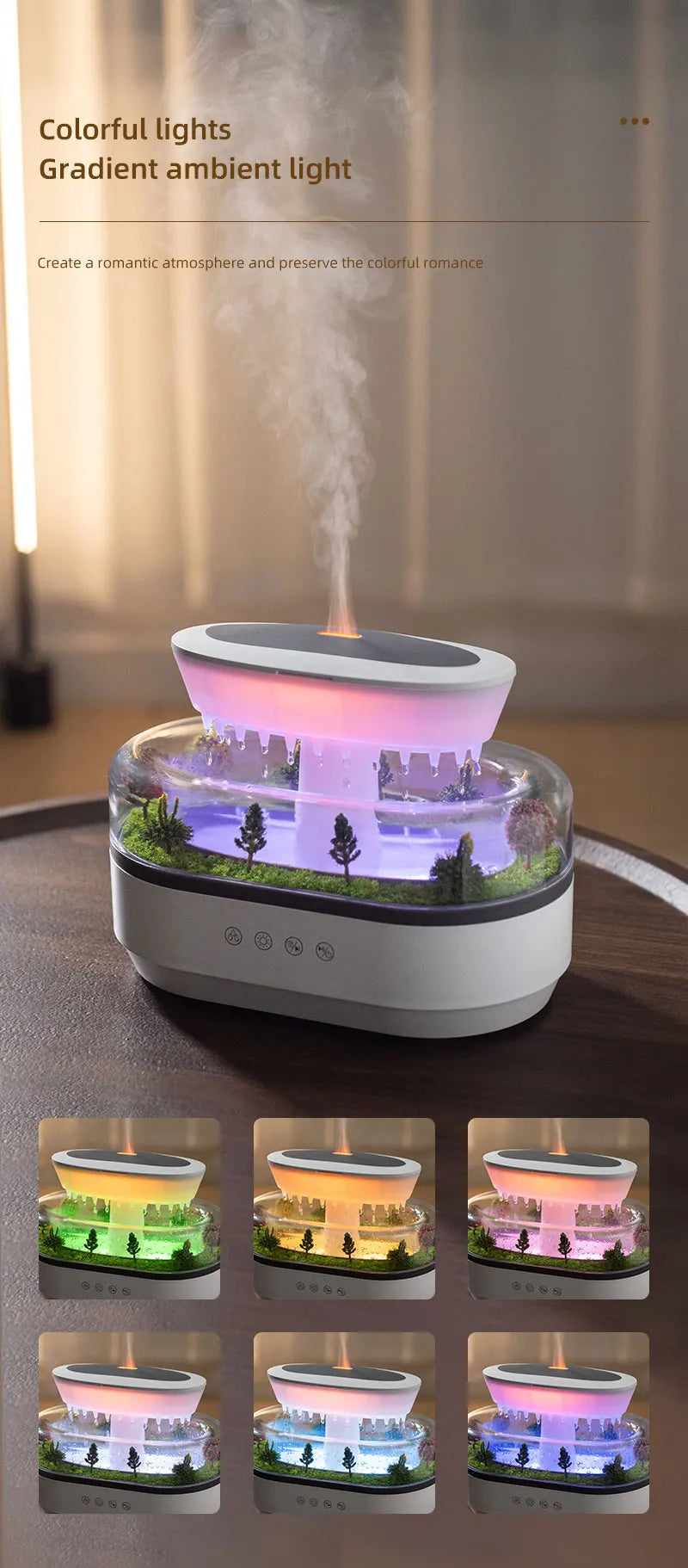 Aroma Humidifier Raindrop Air Humidifier Colorful Light White Noise