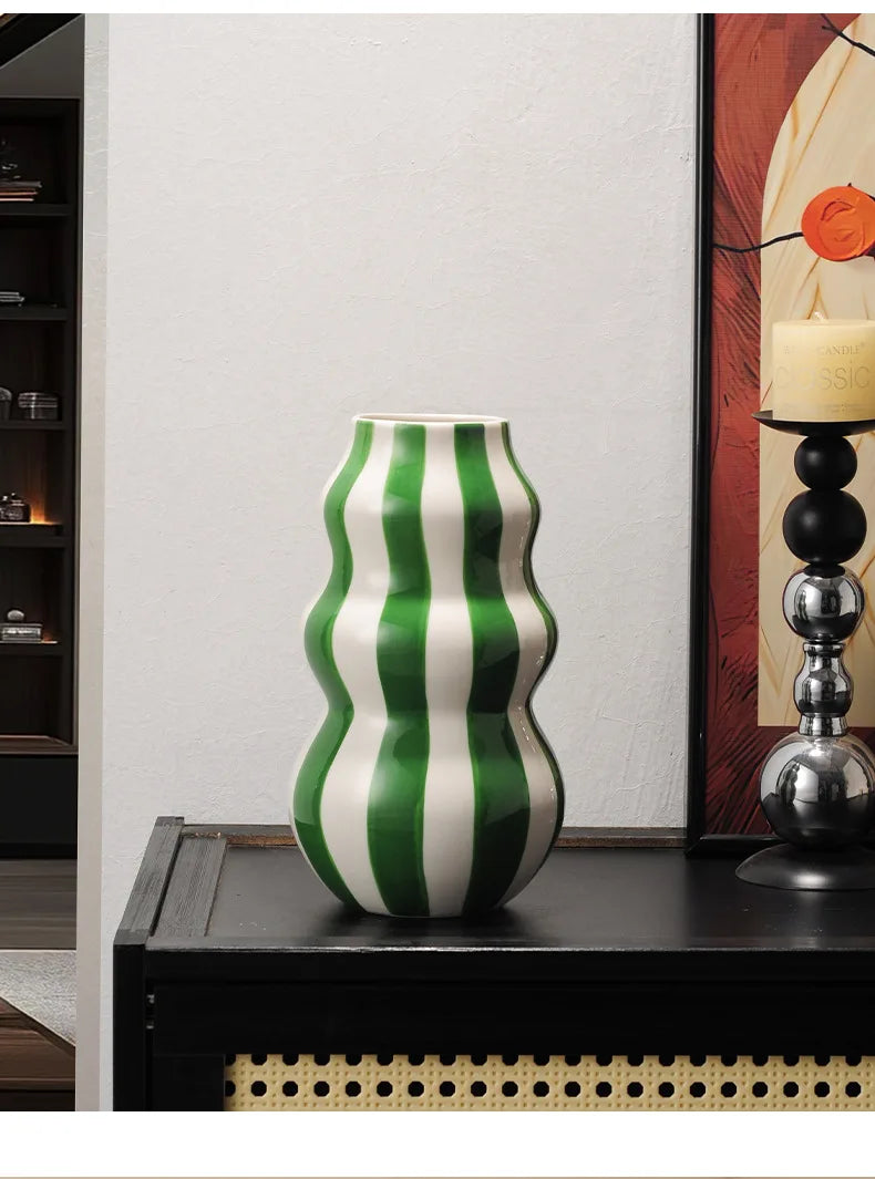 Colorful Striped Ceramic Vase and Plant Pot