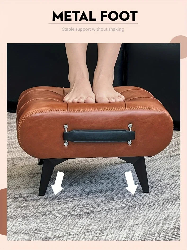 Oil and Wax Leather Low Stool Footrest