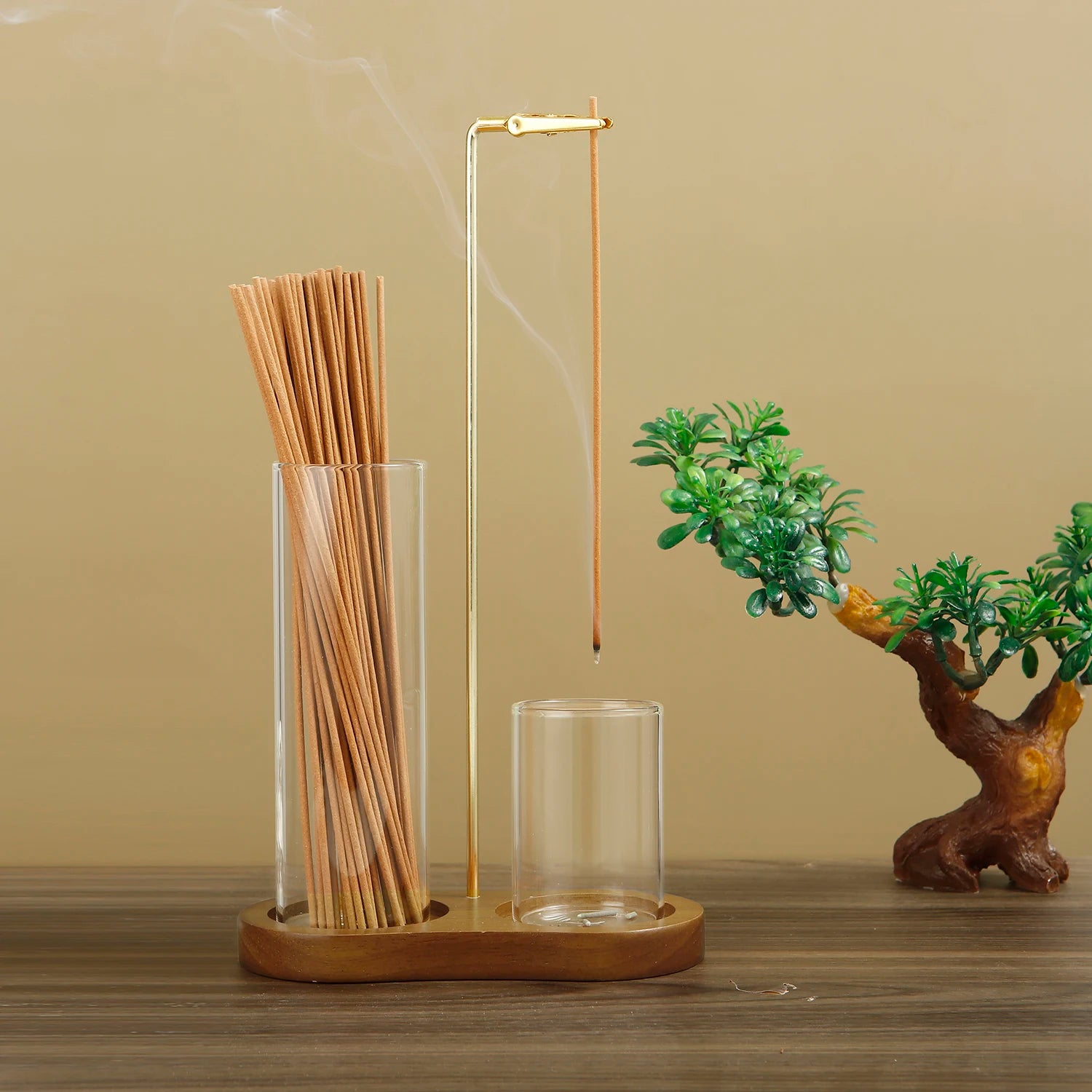 2 in 1 Incense Stick Holder with Glass Ash Catcher and Organizer