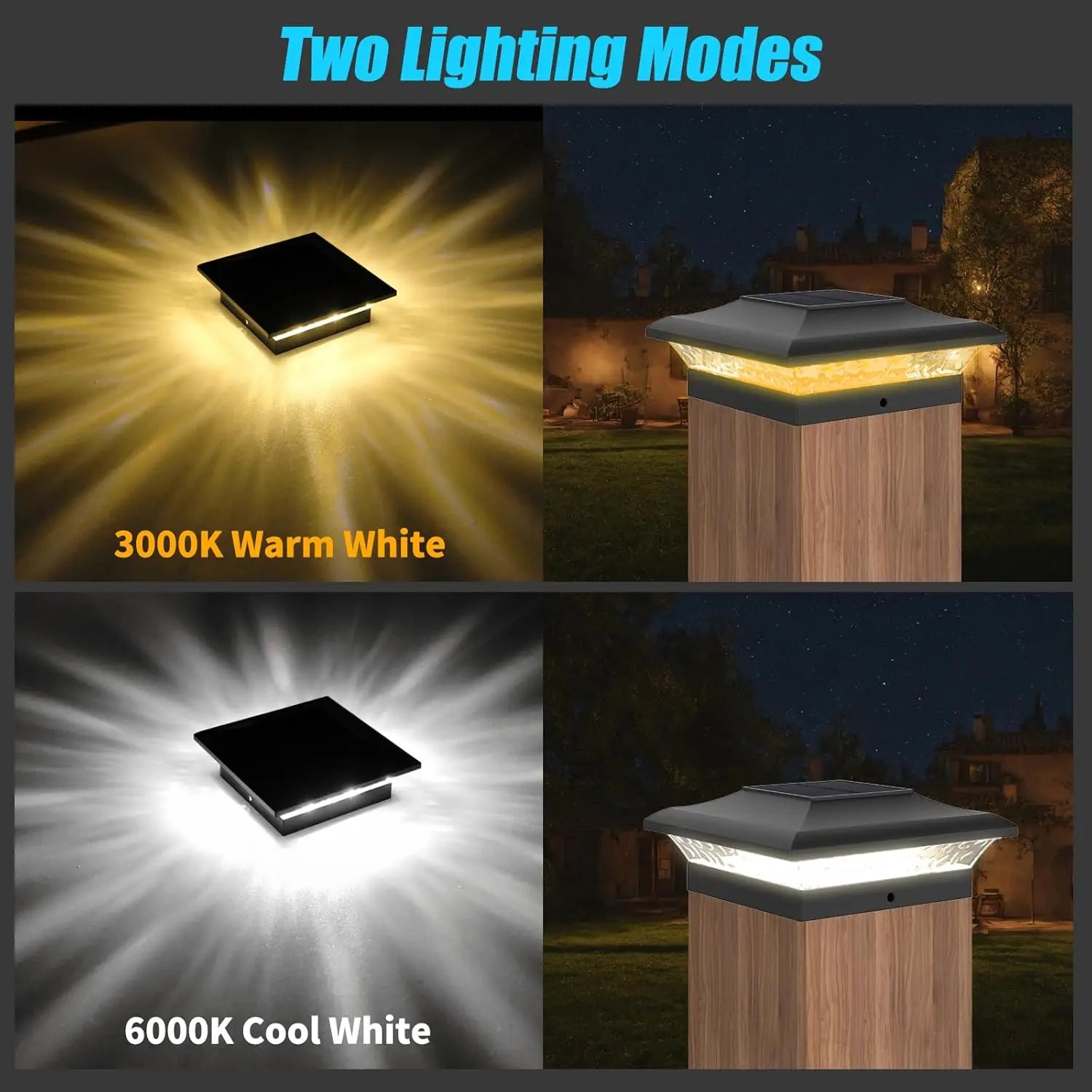 2/6pcs Solar Post Lamp 3000K 6000K Outdoor Garden Fence  Pillar Head Light For Villa Gate Landscape Decoration IP65 Column Lamp