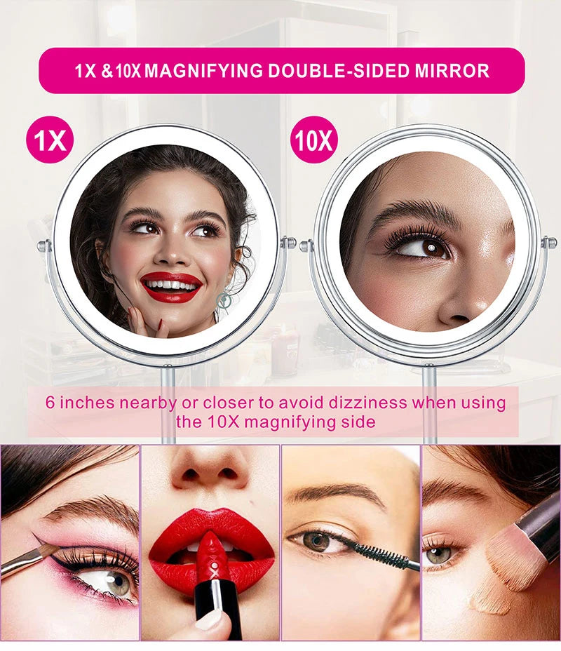 8 Inch 10X Magnifying LED Makeup Mirror with 3 Color Lighting
