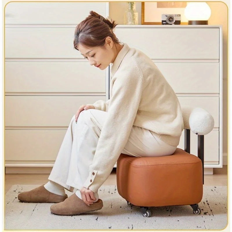 Solid Wood Shoe Changing Stool with Backrest