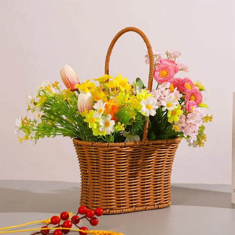Woven Rattan Storage Basket with Handle