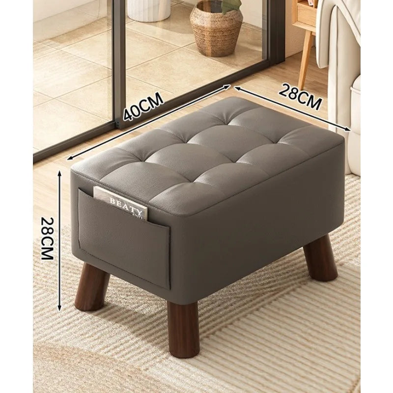 Solid Wood Shoe Changing Stool with Backrest
