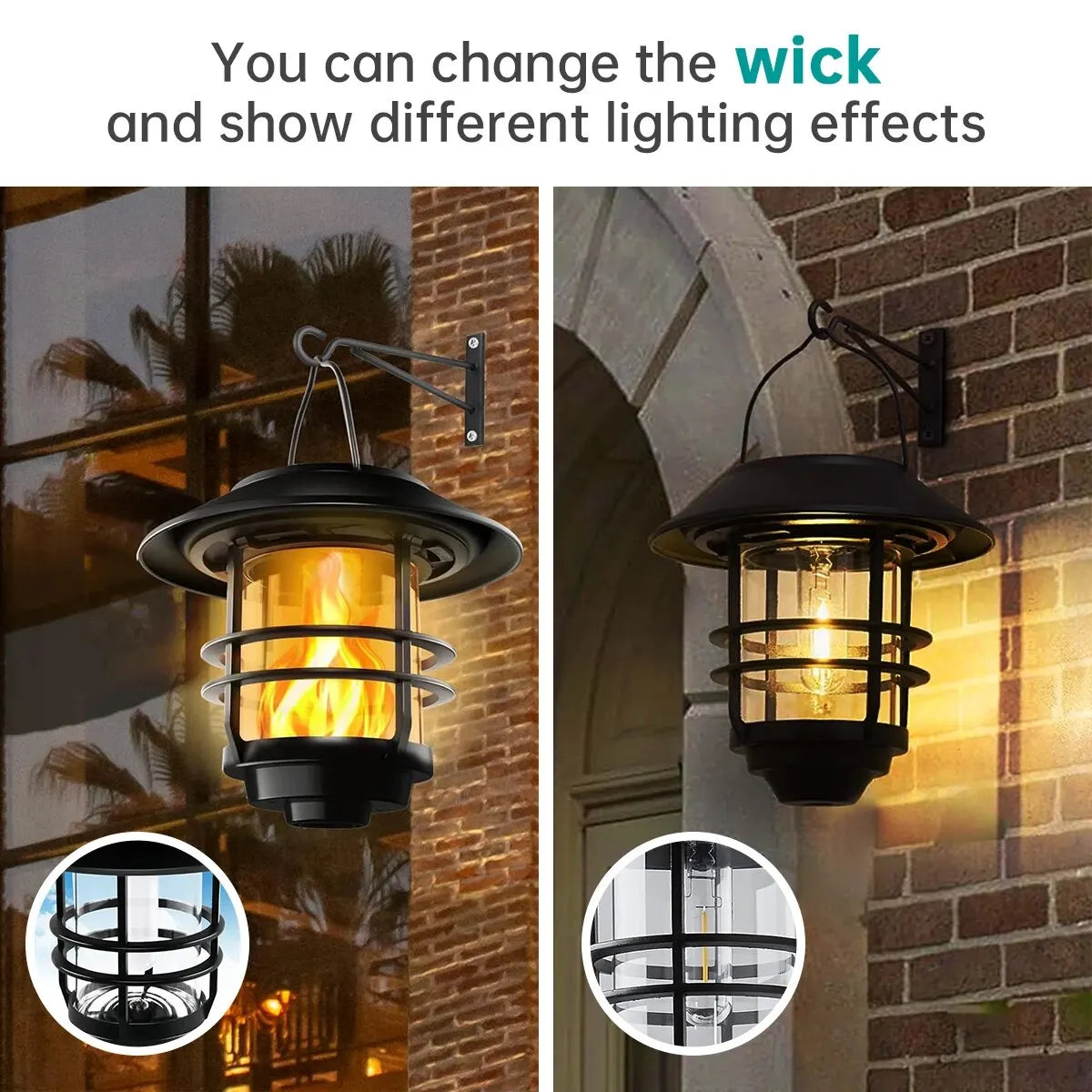 1pcs Solar Hanging Lantern Outdoor Flickering Flames Waterproof Heavy